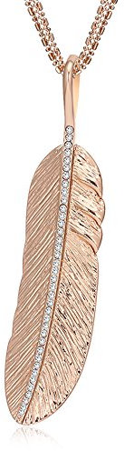 Necklace for Women,Lucky Feather Pendant Necklace for Girls Gold and Silver Long Chain Necklace Shining Friendship Necklace (Rose Gold Feather)