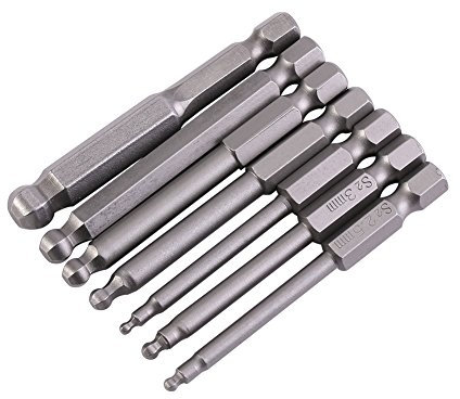 7Pcs 1/4 Inch Hex Shank 2/2.5/3/4/5/6/8mm Ball Head Screwdriver Bit Set Magnetic Allen Wrench Ball End Tip 65mm Length