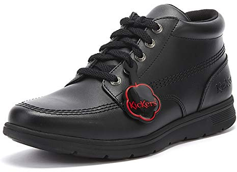 Kickers Unisex Kelland Lace Hi Leather Black Leather School Shoes | Smart Everyday School Look | Secure Lace-Up Fit, Cushioned for All-Day Wear