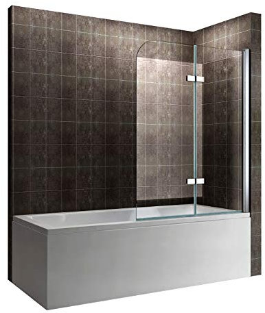 i-flair Badewannenabtrennung 120x140 cm Badewannenaufsatz Faltwand faltbar 2 tlg. Duschabtrennung – alle Größen Klarglas