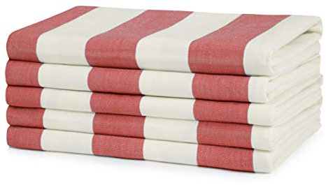 Sticky Toffee 100% Cotton Tea Towel - Red Stripe Patterned, Pack of 5 | Cornwall Chic Kitchen Towel Set | Absorbent, Strong, Quick Dry | For Home Decor & Bathroom Accessories