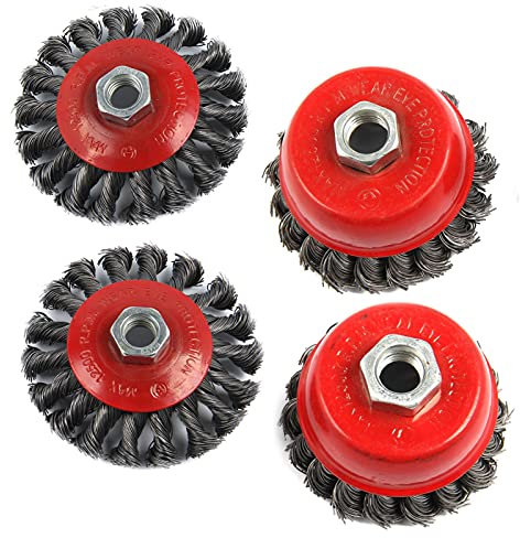 Youyijia 4pcs Carbon Steel Twisted Knotted Wire Brush Set for 115mm Angle Grinder (75mm x2, 100mm x2)