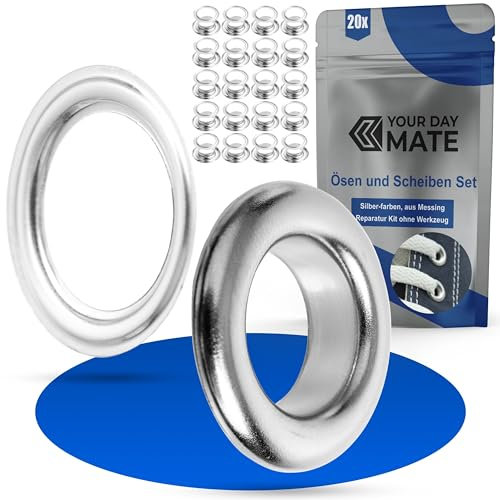 Ojales y Arandelas, Ø 4 mm de diámetro, 20 Pares, Color Plata, Ojales Libres de óxido para Cordones de Zapatos, Ropa, Accesorios de Camping y toldos, botón de Metal, Cierre a presión, Eyelets, Sewing