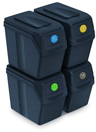 Prosperplast Juego de 4 Cubos de Reciclaje 80L Sortibox de plastico en Color Antracita, 80 litros