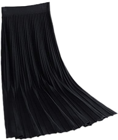 Damen Herbst Draped Rib Plissee Lang Strickrock Elegant Winter Wollmischung A Linie Lang Strickrock Elastische Taille, Schwarz , 40