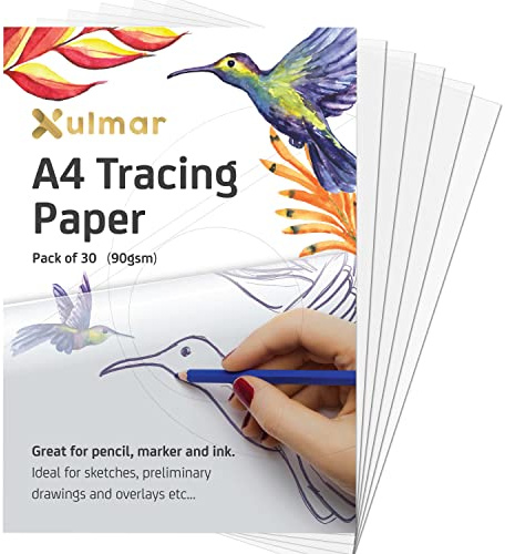 Transparentpapier, A4, 90 g/m², 30 Blatt zum Zeichnen & Nähmuster | Transparentes Kunstpapier zum Skizzieren, Overlays, Durchzeichnen, Musterherstellung und Skizzenbüchern.