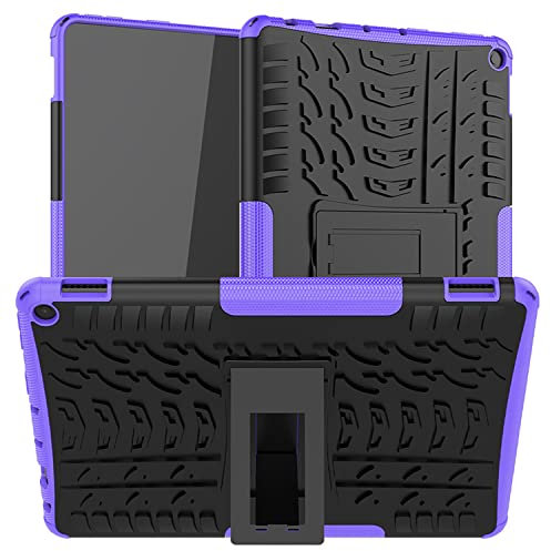 PIXFAB Fire HD 10 & HD 10 Plus (10.1 Display, 2021) Shockproof Case, Hybrid Rugged Armor Protective Tablet Case With Built-in Kickstand - Purple