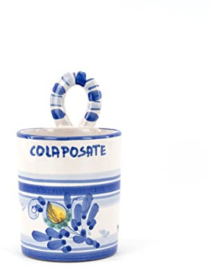 CEAR Ceramiche - Colador de cubiertos, bote escurridor de cubiertos, 15 cm de altura, de cerámica artesanal siciliana, con decoración azul
