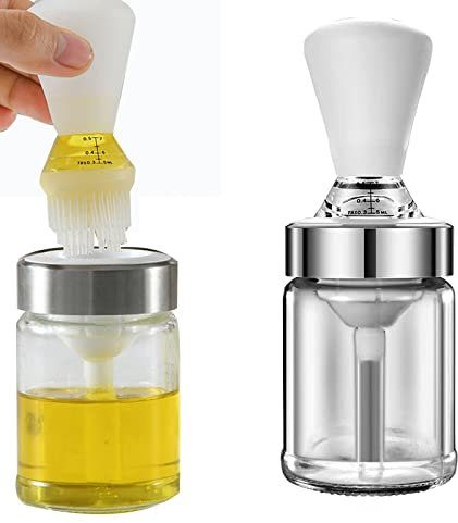 RoseFlower Distributeur de bouteille d'huile d'olive 2 en 1, Bouteille d'huile en verre Avec Pinceau à Badigeonner, pour Griller, Griller du Poisson, Cuisine Cuisson Barbecue Badigeonner Pâtisserie