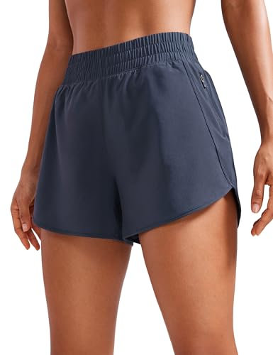 CRZ YOGA Damen Kurz Sporthose Laufhose High Waist Fitness Sport Shorts Kurze Hose mit Reißverschlusstasche Marine 38
