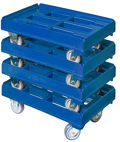 4 Stück Hygiene Transportroller für Kisten 60 x 40 cm mit 2 Bock- und 2 Lenkrollen in blau