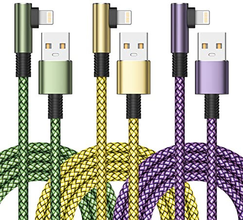 3Pack 2M iPhone Charger Cable, Right Angle iPhone Charging Cable MFi Certified Lightning Cable Nylon iphone Lead USB Fast Charging cable for iPhone 14 13 12 11 Pro Max Mini XR XS X 8 7 6s 6 Plus 5 SE