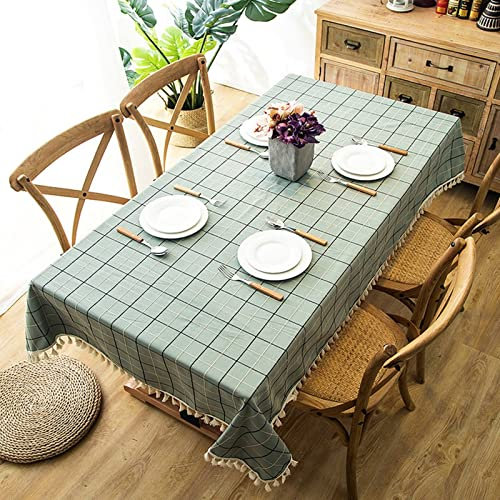 EHOMERY Abwaschbare Tischdecke Klarsicht Tischtuch Für Stehtisch Colid Color Mit Quaste Tischdecken Landhausstil Tischtuch Abwaschbar Hellgrün Tischschutz Dekoration 140X250Cm