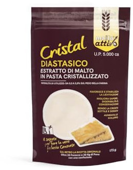 Malto Attivo, Cristal 175g, Estratto di Malto Cristallizzato ad Elevato Potere Diastasico, Malto d’Orzo e Mais Ideale per Panificazione, 5.000 Unità Pollak