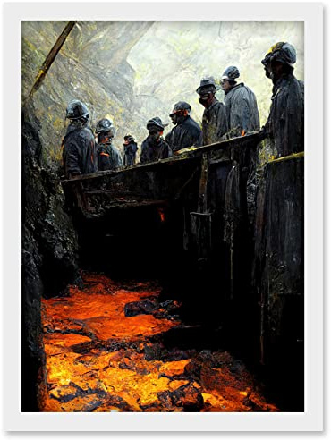 Doppelganger33 LTD Black Gold Coal Miners Pit Bank Artwork Framed Wall Art Print A4