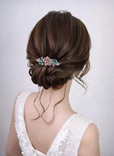 Wendalern Braut Haarspange Barrette Kristall Hochzeit Kopfbedeckungen Gold Kristall Haarspange Strass Braut Kopfbedeckungen Hochzeit Haarschmuck Für Frauen Und Mädchen (Blau)
