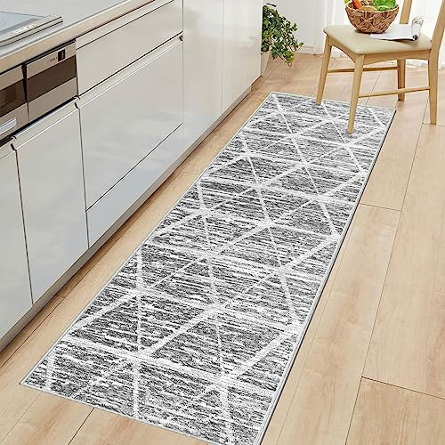 Tinyboy-hbq Teppichläufer für Flure rutschfest, Waschbar Läufer Flur Lange Weiche Kücheläufer Grau Flur Teppich für Schlafzimmer Flure Wohnzimmer Küche (Elfenbein/Grau, 60 x 300 cm)