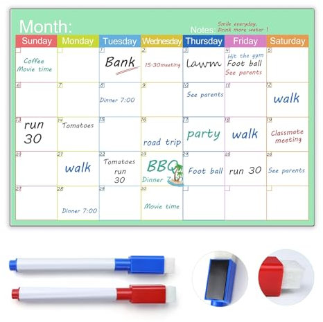 Skaaisont Whiteboard Calendar, Reusable A3 Monthly Planner Magnetic with 2 Dry Erase Markers, Magnetic Calendar for Fridge for Adults and Children