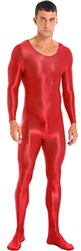 Alvivi Homme Justaucorps Sexy Manches Longues Brillant Combinaison De Sport Maillot De Corps Sport Danse Lutte Gym Fitness Collants Jumpsuit Body Rouge M