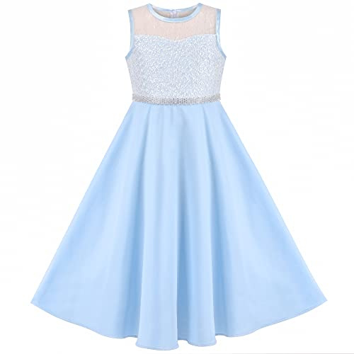 Sunny Fashion Vestido de Niña de Flores con Pedrería de Gasa 6-14 años | Boda, Comunión, Certamen, Gala, Cumpleaños, Forro Completo, Tirantes, Largo al Suelo