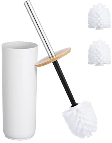 HonGien Cepillo de baño, cepillo de suelo, cepillo de baño doméstico con mango largo y cubierta de bambú (blanco)