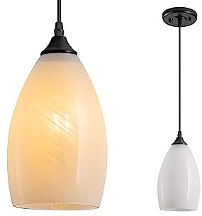 Aiehnid Glass Battery Operated Pendant Light with Remote Control Dimmable,Kitchen Hanging Ceiling Light Fixtures,Pendant Lights Fixtures Over Table,for Kitchen Hanging Fixtures,Dining Room