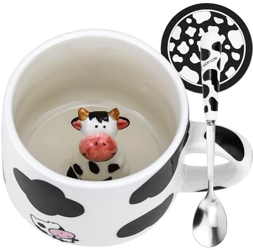 Arawat Tazza Di Mucca Mug 3d Animale Mug Divertente 350 Ml Tazza Di Tè Tazza Di Caffè In Ceramica Regalo Di Compleanno Per l'Amico Zia Nonna Carino Caffè Tazza Di Tè Con La Mucca All'Interno