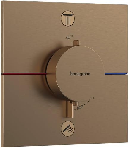 hansgrohe ShowerSelect Comfort E, termostato empotrado con combinación de seguridad, botón de seguridad (SafetyStop) a 40°C, termostato rectangular para ducha/bañera, 2 funciones, bronce cepillado