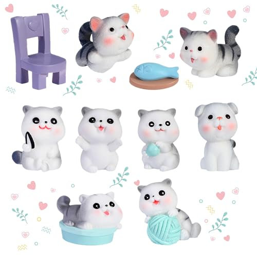 11Pezzi Mini Gatto Giocattolo Decorazioni per Torte, Decorazioni per Feste di Gatto, Cat Decorazione Torta a Tema Coniglio Gatto Topper per Cupcake per Bambini Feste di Gatto, Baby Shower