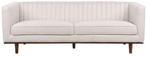 Beliani 3-Sitzer Sofa Stoffbezug beige gesteppt mit Holzbeinen 205 cm lang modern Skaule