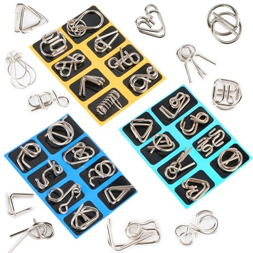 Juego de 24 piezas de metal, rompecabezas de metal, juguetes de paciencia, rompecabezas 3D, alambre de metal, juego de ajo, mini regalo para adultos y niños
