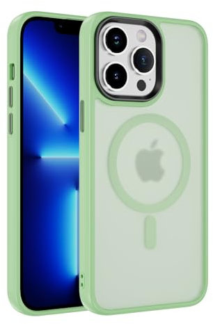 LBH Handyhülle magnetisch für iPhone 14 Pro kompatibel mit MagSafe kabelloses Laden Sturzschutz Design erhöhter Rand Kameraschutz Schutzhülle transparente Rückseite Grün