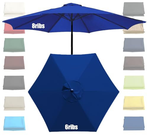 GZDXBF Housse De Rechange pour Parasol pour Remplacez Dessus De Parapluie À 6 Baleines/8 Baleines, Toile De Parasol Deporté (200cm/270cm/300cm) Auvent De Rechange(Royal Blue,6 Ribs-2.7m(8.8ft))