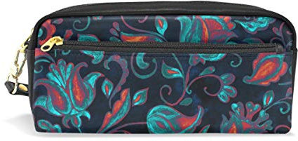 SJOAOAA Federmäppchen mit Blumen und Blumen, orientalisch, indisch, abstrakt, Batik, Federmäppchen, Federmäppchen, PU-Leder, Büro, Schule, Studenten, Schreibwaren, Bleistifte, Organizer, Kosmetik,