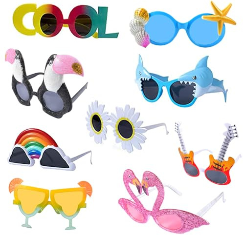 AUEJACKY Party Glasses, 9 Pairs of Funny Sunglasses, Party Sunglasses for Leisure Use, Hawaiian Glasses, Party Accessories, Novelty Party Glasses for Children, Teenagers and Adults