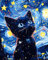 jieyisier Peinture par numéros chat adulte, peinture à l'huile DIY peinte à la main animaux toile, kit abstrait Starry Paint by Numbers Kits avec 3 pinceaux pour la décoration murale à la maison