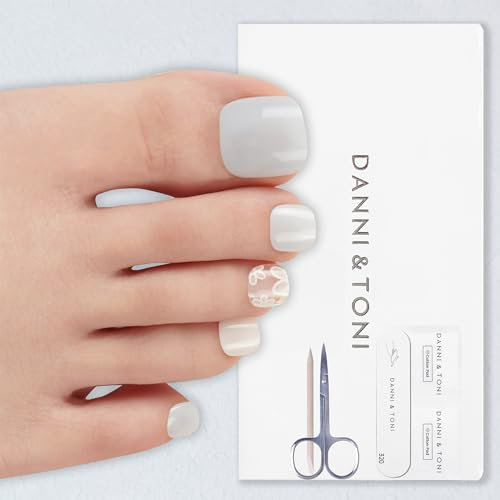 DANNI & TONI 37Pcs Toenail Semi Cured Gel Nail Strips(Aroma),Blue Flower Design Pedicure Salon-Quality Nail Polish Strips Toenail Manicure Stickers Set