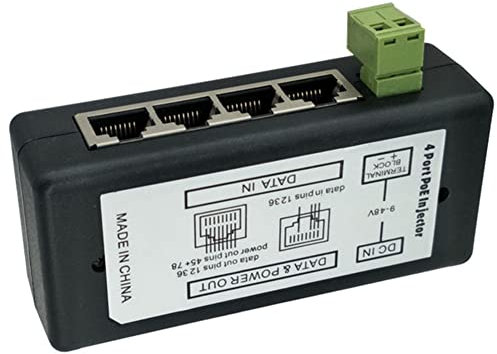 DIioee 4 Porte Poe Iniettore per Telecamere a Circuito Chiuso di Sorveglianza IP Power Over Ethernet Adapter Poe Power Adapter