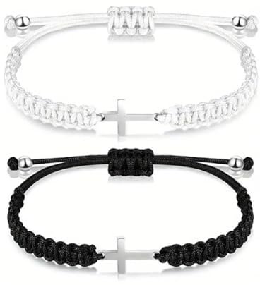 EIHI armbänder für paare - 2 stücke pärchen armband - partnerarmbänder - Handgewebtes Pärchenarmband mit Kreuz - partner geschenke (Schwarz und weiß)