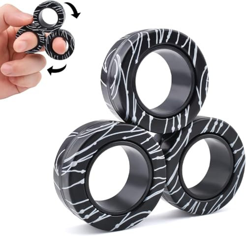 ASIOWELY Magnetic Rings Fidget Toys Adults,3 PCS Fidget Spinners for ADHD Anxiety Stree Relief,Fidget Rings Magnet Finger Set,Birthdays Gifts Toys for 3-6-8 12 + Year Old Boys Girl Kid Teen Men Woman