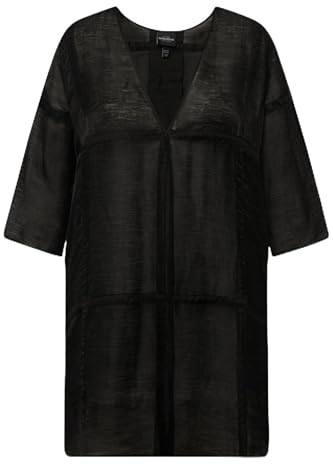 Ulla Popken Damen große Größen Übergrößen Plus Size Blusenjacke, Leinenmix, A-Linie, V-Ausschnitt, 3/4-Arm schwarz 46+ 829542130-46+