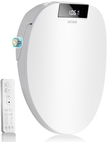 XCQQ - Langer elektrischer Toilettensitz, beheizter Toilettensitz, sofortiges Warmwasser, Heißluftfön, weibliche und oszillierende Rückspülung, Fernbedienung