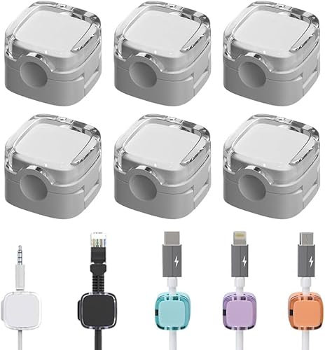 6 Pack Magnetic Cable Clips, Strong Cord Holder Organizer, Easy Secure Adhesive Cable Management for USB Charging, Magnetic Cord Clips Cord Holder for Nightstand Phone Home Office (White)