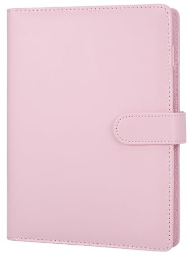 JIANTA Classeur A5 en cuir synthétique, couverture rechargeable à 6 anneaux pour papier de remplissage A5, classeur budgétaire pour voyage, travail (papier intérieur non inclus)-Rose