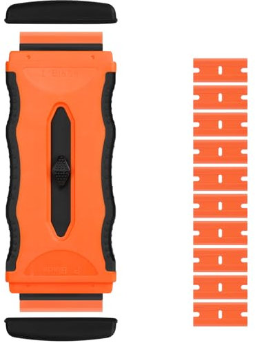 Flintronic 1 Raspador Vitroceramica, Rasqueta Vitroceramica con Cuchilla Retráctil, Rasqueta Multiusos Profesional con 10 Plástico Cuchillas para Ventanas, Espejos, Azulejos Limpieza (Naranja)