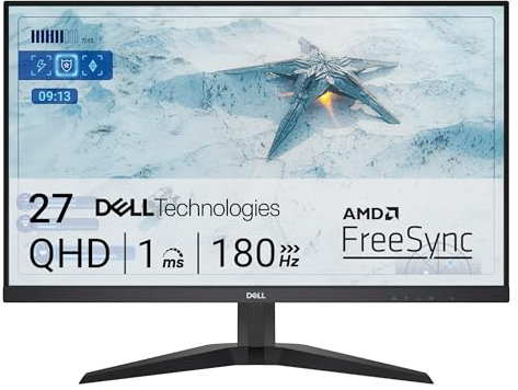 Dell G2725D Gaming Monitor - 27 Inch QHD (2560 x 1440) up to 180 Hz, 2 ms Response Time, 99% RGB Display, DisplayPort/HDMI Connectivity, AMD FreeSync, Comfortview, Tilt Adjustable - Black