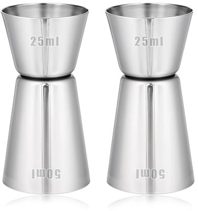 Giantree 2 Stück Cocktail Messbecher, 25/50ml Dual Spirit Measure Cup, Cocktail Dual Spirit Measure Cup Edelstahl 304 Bar Cocktail Messbecher Doppelbecher für Bar Zuhause Party