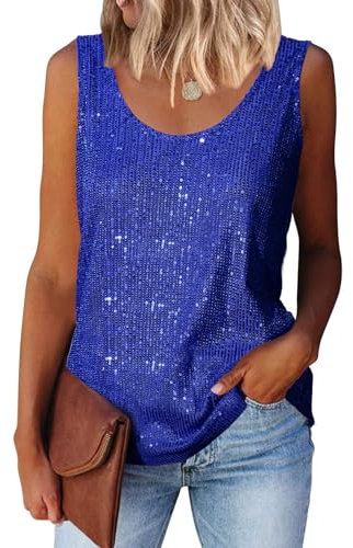 Suncife Damen Pailletten Oberteil Tank Glitzer Top Frauen Party Glitzertop, blau, L