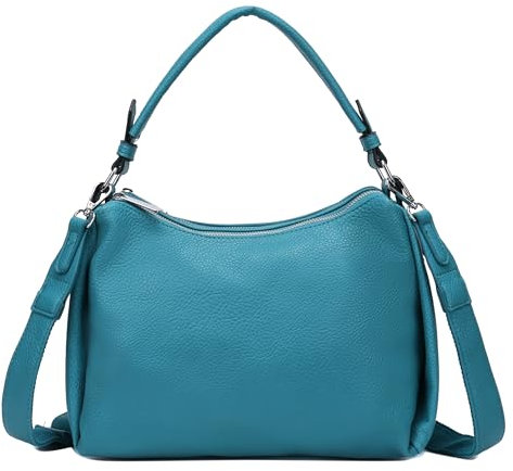 OBC Damen Tasche Shopper Handtasche Hobo Bag Schultertasche Cross Over Umhängetasche Beuteltasche Henkeltasche Leder Optik Türkis