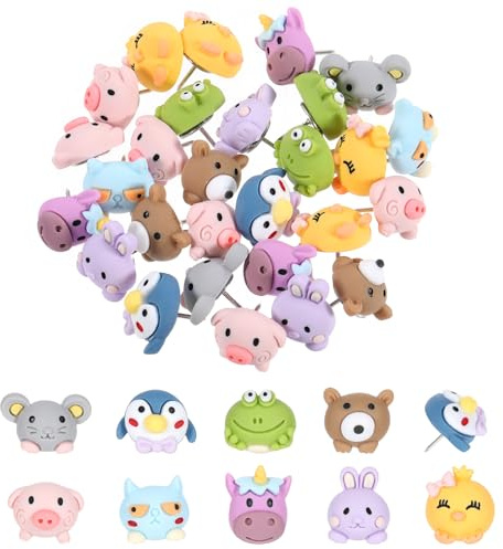 Qianyu 30 Pc Cute Animal Push Pin Mini Decorative Push Pin for Cork Board | Photo Wall, Map Bulletin Board, Office Home Decor